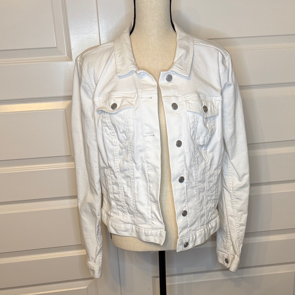 LOFT White Denim Jacket with Button Front